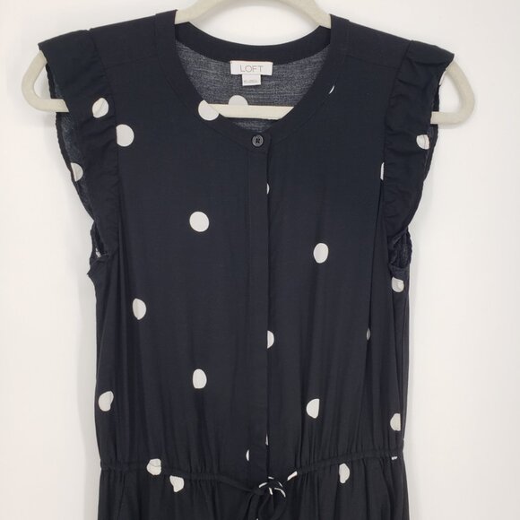 3/$25 LOFT Polka Dot Jumpsuit Pants XS Sleeveless Ruffle Trim Black - Picture 3 of 10